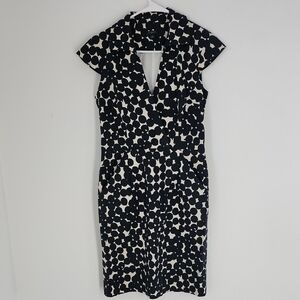 Ann Taylor Black and White Plunge Neck Sheath Dress